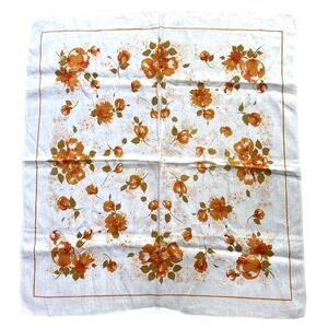 Vintage cotton linen blend table topper bridge cloth orange green natural